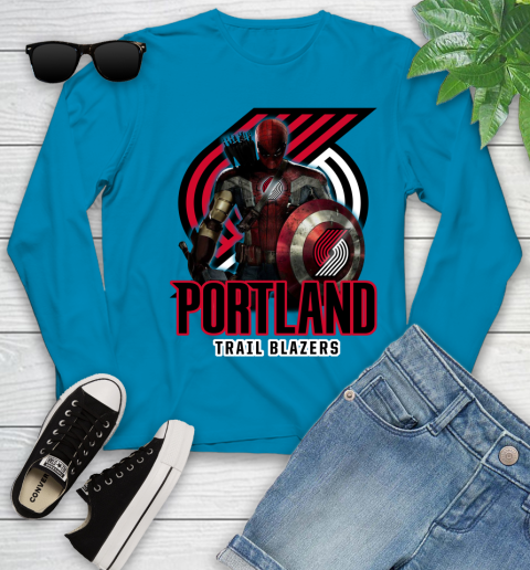 Portland Trail Blazers NBA Basketball Captain America Thor Spider Man Hawkeye Avengers Youth Long Sleeve 7