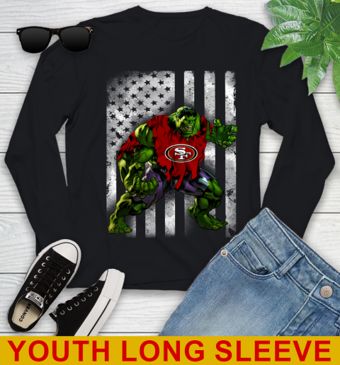 San Francisco 49ers Hulk Marvel Avengers NFL Football American Flag Youth Long Sleeve