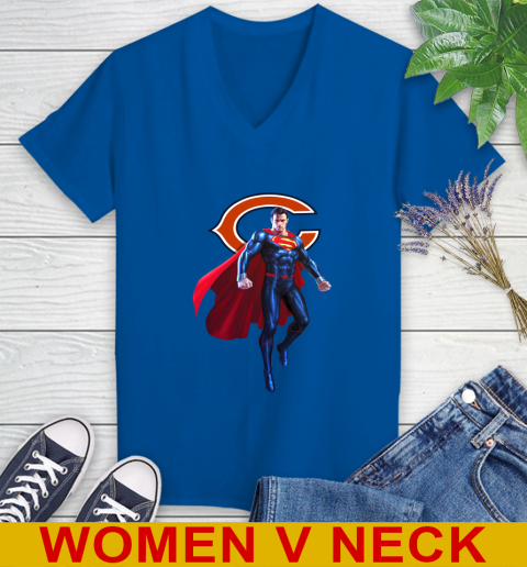 NFL Superman DC Sports Football Chicago Bears Women's V-Neck T-Shirt 11