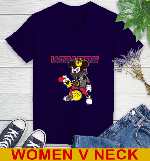 Washington Wizards NBA Basketball Mickey Peace Sign Sports Women's V-Neck T-Shirt 4