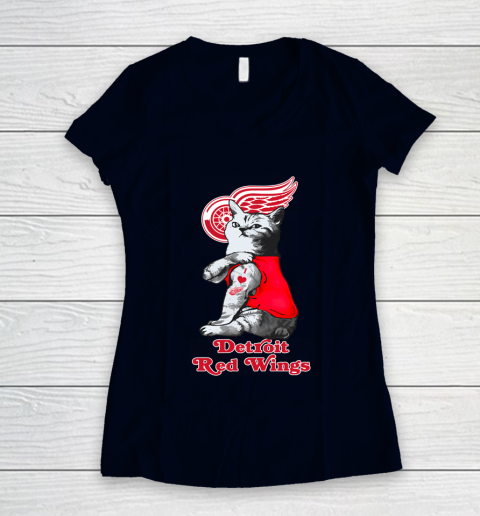 NHL My Cat Loves Detroit Red Wings Hockey Women's V-Neck T-Shirt 2