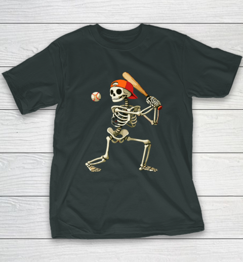 Skeleton Baseball Halloween Costume Funny Youth T-Shirt 3
