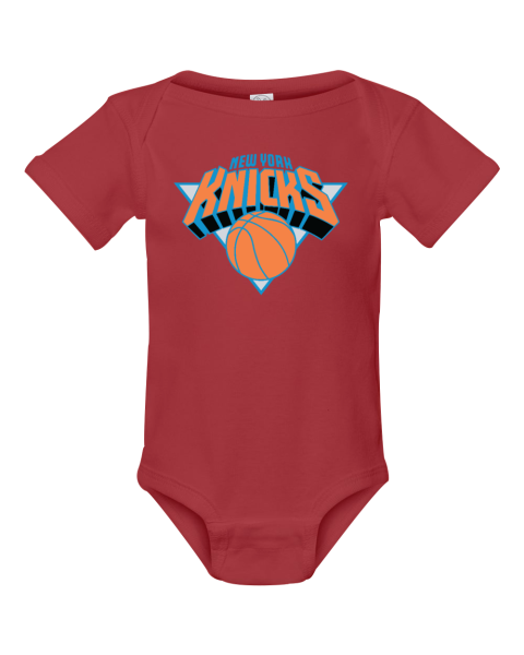 jbwh custom nba new york knicks logo short sleeve baby infant rib bodysuit 4400 105 front red