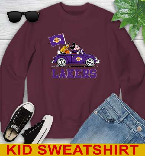 NBA Basketball Los Angeles Lakers Pluto Mickey Driving Disney Shirt Youth Sweatshirt 5