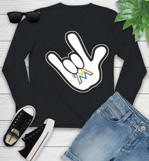 Miami Marlins MLB Baseball Mickey Rock Hand Disney Youth Long Sleeve 2