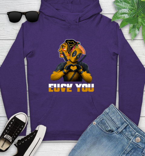 NHL Chicago Blackhawks Deadpool Love You Fuck You Hockey Sports Youth Hoodie 5