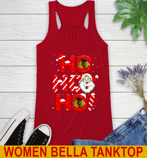 Chicago Blackhawks NHL Hockey Ho Ho Ho Santa Claus Merry Christmas Shirt Racerback Tank - Image 5
