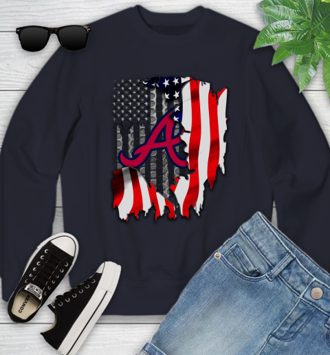 Atlanta Braves MLB Baseball American Flag Youth Sweatshirt