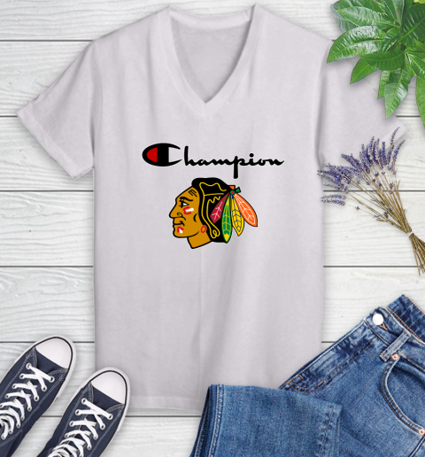 NHL Hockey Chicago Blackhawks Champion Shirt Women's V-Neck T-Shirt
