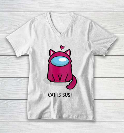 Among Us Game Shirt Cute Cat Astronaut Among me or us Nerdy Girl Gamer V-Neck T-Shirt