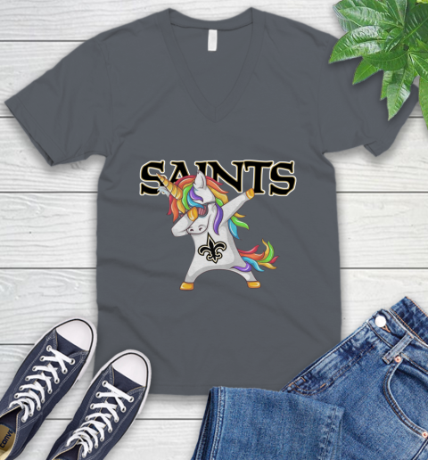 New Orleans Saints NFL Football Funny Unicorn Dabbing Sports V Neck T Shirt Tee For Sports
