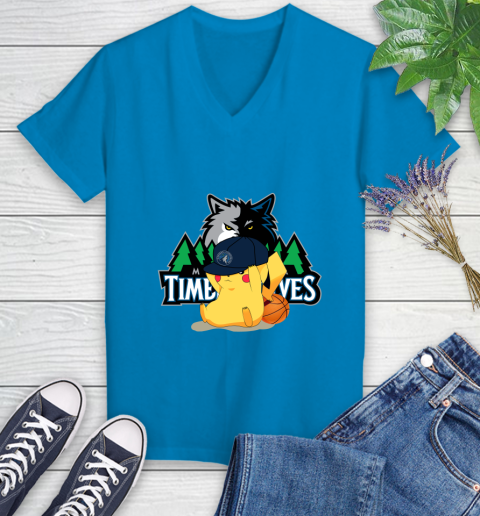 NBA Pikachu Basketball Sports Minnesota Timberwolves Women's V-Neck T-Shirt 7