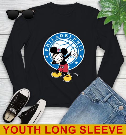 Philadelphia 76ers NBA Basketball Dabbing Mickey Disney Sports Youth Long Sleeve 2