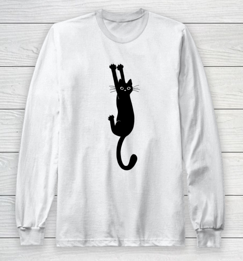 Black Cat Holding On Funny Shirt Long Sleeve T-Shirt