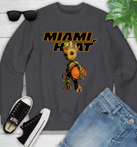 Miami Heat NBA Basketball Groot Marvel Guardians Of The Galaxy Youth Sweatshirt 6