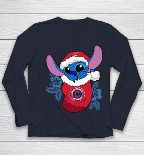 Cleveland Indians Christmas Stitch In The Sock Funny Disney MLB Youth Long Sleeve 3