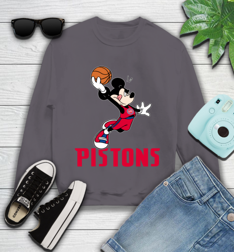 NBA Basketball Detroit Pistons Cheerful Mickey Mouse Shirt Youth Sweatshirt 5