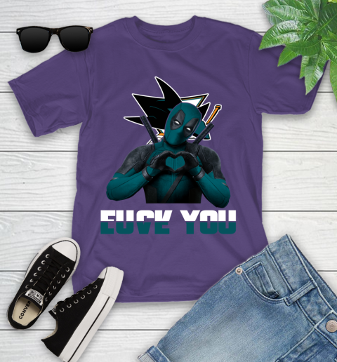 NHL San Jose Sharks Deadpool Love You Fuck You Hockey Sports Youth T-Shirt 3