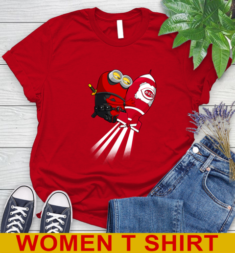 MLB Baseball Cincinnatim Reds Deadpool Minion Marvel Shirt Women's T-Shirt - Image 12