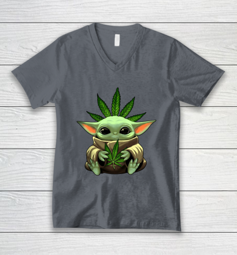 Baby Yoda Hug Marijuana Canabis V-Neck T-Shirt 5