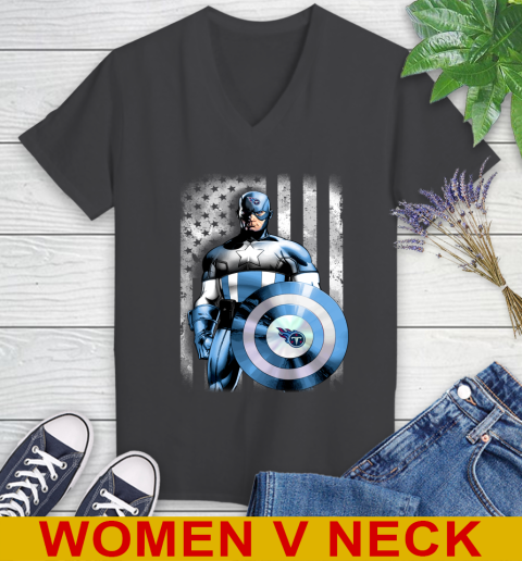 Tennessee Titans NFL Football Captain America Marvel Avengers American Flag Shirt Women's V-Neck T-Shirt 8