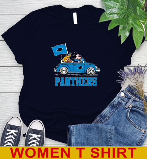 NFL Football Carolina Panthers Pluto Mickey Driving Disney Shirt Women's T-Shirt 3
