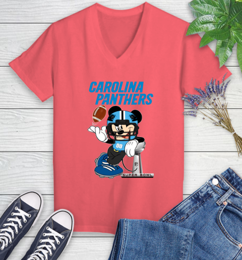 NFL Carolina Panthers Mickey Mouse Disney Super Bowl Football T Shirt Women's V-Neck T-Shirt 6