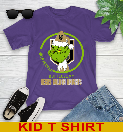 Vegas Golden Knights NHL Christmas Grinch I Hate People But I Love My Favorite Hockey Team Youth T-Shirt 4