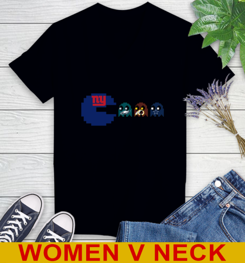 New York Giants NFL Football Pac Man Champion Women's V-Neck T-Shirt 2