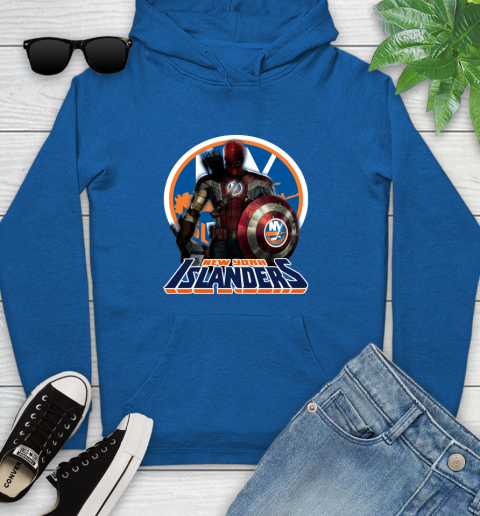 NHL Captain America Thor Spider Man Hawkeye Avengers Endgame Hockey New York Islanders Youth Hoodie 9