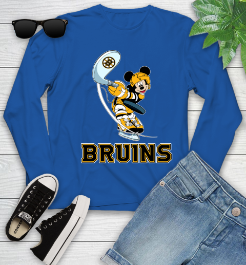NHL Hockey Boston Bruins Cheerful Mickey Mouse Shirt Youth Long Sleeve 10