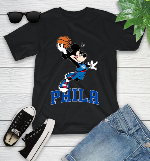 NBA Basketball Philadelphia 76ers Cheerful Mickey Mouse Shirt Youth T-Shirt
