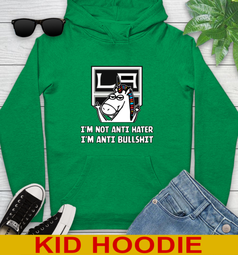 Los Angeles Kings NHL Hockey Unicorn I'm Not Anti Hater I'm Anti Bullshit Youth Hoodie 8