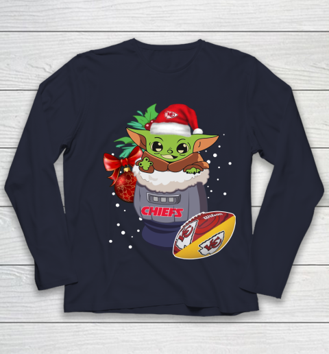 Kansas City Chiefs Christmas Baby Yoda Star Wars Funny Happy NFL Youth Long Sleeve 3
