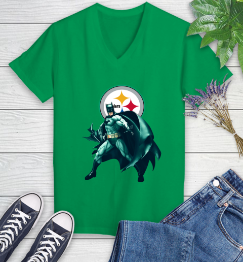 NFL Batman Football Sports Pittsburgh Steelers Women's V-Neck T-Shirt 5