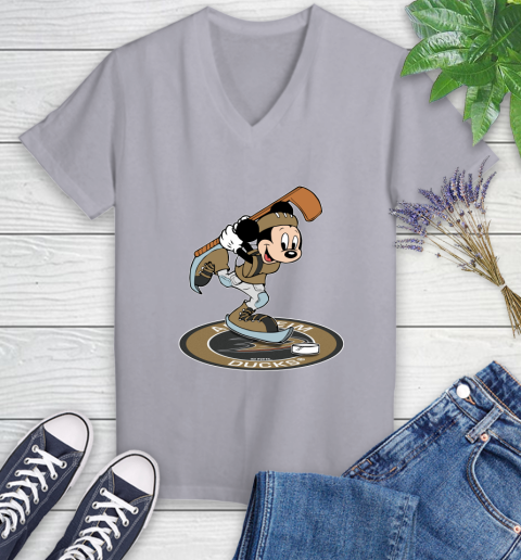 NHL Hockey Anaheim Ducks Cheerful Mickey Disney Shirt Women's V-Neck T-Shirt 4