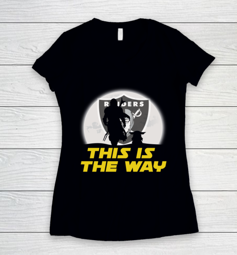 Oakland Raiders NFL Football Star Wars Yoda And Mandalorian This Is The Way Women's V-Neck T-Shirt