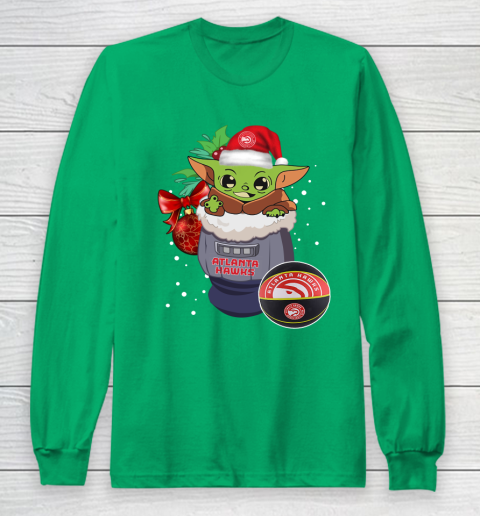 Atlanta Hawks Christmas Baby Yoda Star Wars Funny Happy NBA Long Sleeve T-Shirt 7