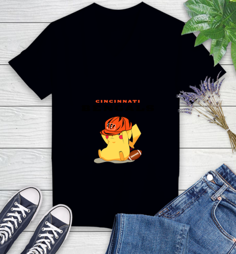 NFL Pikachu Football Sports Cincinnati Bengals Women's V-Neck T-Shirt 2