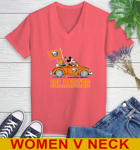 NHL Hockey New York Islanders Pluto Mickey Driving Disney Shirt Women's V-Neck T-Shirt 7