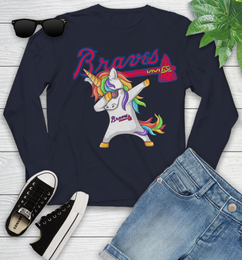 Atlanta Braves MLB Baseball Funny Unicorn Dabbing Sports Youth Long Sleeve 3