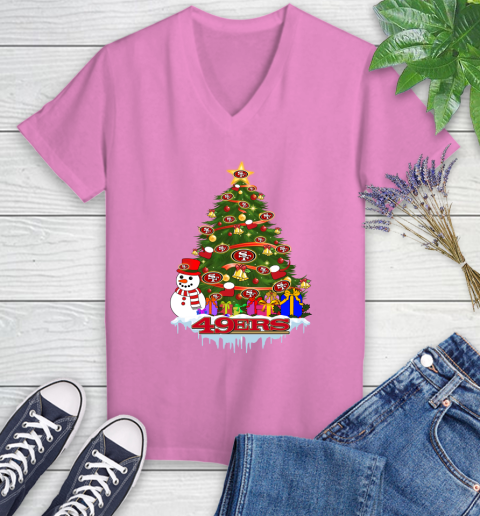 San Francisco 49ers Merry Christmas NFL Football Sports Women's V-Neck T-Shirt 14