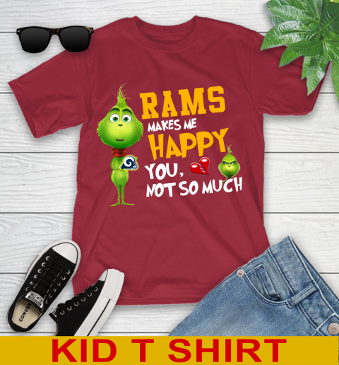 NFL Los Angeles Rams Makes Me Happy You Not So Much Grinch Football Sports Youth T-Shirt 12