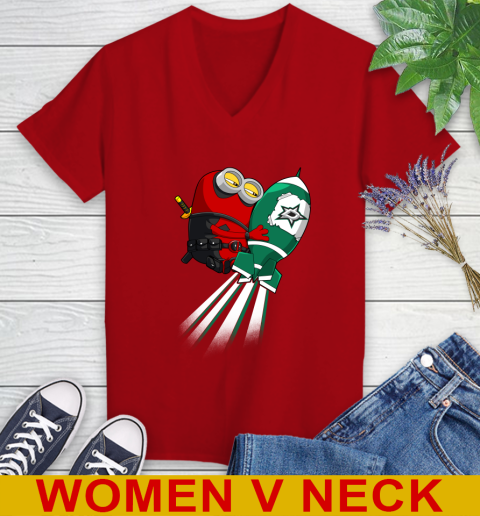 NHL Hockey Dallas Stars Deadpool Minion Marvel Shirt Women's V-Neck T-Shirt 10