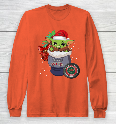 Minnesota Wild Christmas Baby Yoda Star Wars Funny Happy NHL Long Sleeve T-Shirt 5