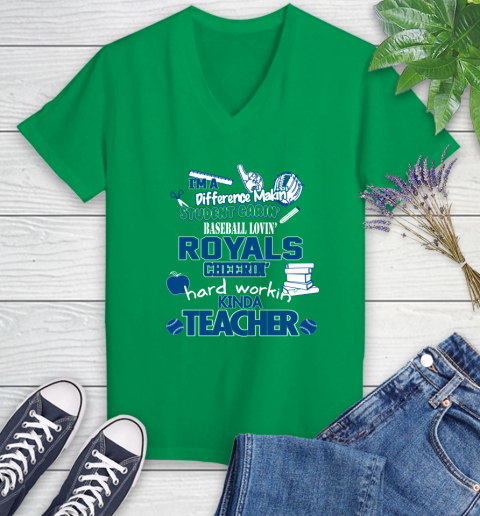 Kansas City Royals MLB I'm A Difference Making Student Caring Baseball Loving Kinda Teacher Women's V-Neck T-Shirt 5