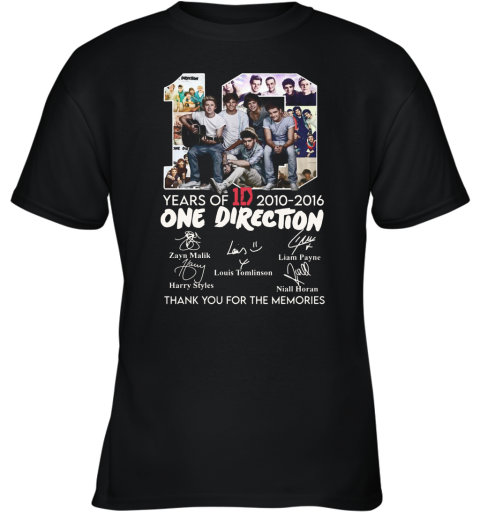 10 Years Of 1D 2010 2016 One Direction Thank You For The Memories Signatures Youth T-Shirt