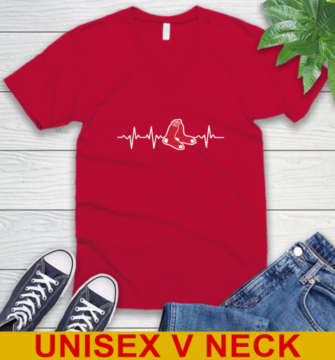 Boston Red Sox MLB Baseball Heart Beat Shirt V-Neck T-Shirt 6