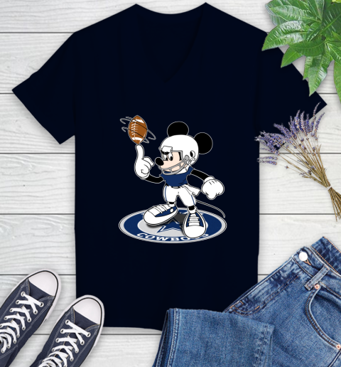 NFL Football Dallas Cowboys Cheerful Mickey Disney Shirt Women's V-Neck T-Shirt 3