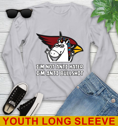 Arizona Cardinals NFL Football Unicorn I'm Not Anti Hater I'm Anti Bullshit Youth Long Sleeve 6